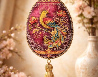 Easter Egg Cross Stitch Pattern Folk Phoenix Ornament Pinkeep Needlework Chart Digital Download