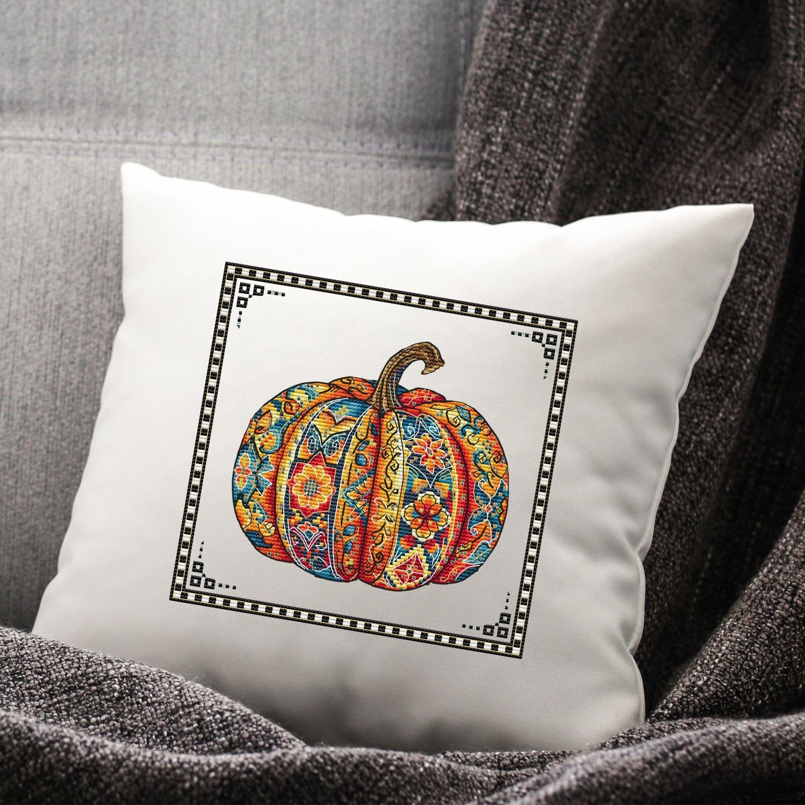 Magical Pumpkin Cross Stitch Pattern. Autumn Fall Embroidery Sampler ...