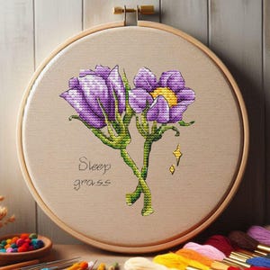 Lente bloemen kruissteekpatroon - slaapgras boeket borduurontwerp