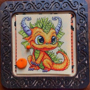 Cross stitch pattern Cute Baby Dragon. Digital Pattern Fantasy Baby Dragon Pattern.  Orange Dragon Hand Embroidery Needlepoint chart