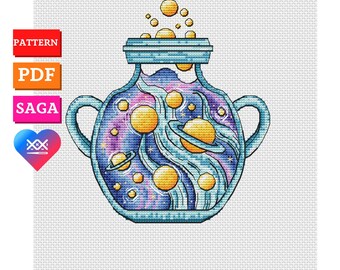 Space in a Jar Cross Stitch Pattern. Celestial embroidery. Galaxy cross stitch. Modern cross stitch chart