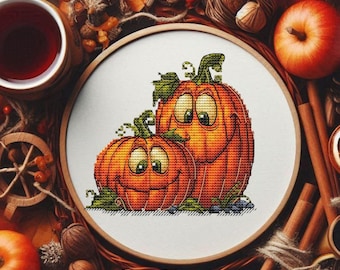 Cute Pumpkin Cross Stitch Pattern. Digital Fall Decor PDF. Funny Halloween Pumpkins Sampler. Autumn Needlepoint Hand Embroidery Chart