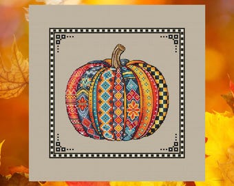 Pumpkin Cross Stitch Pattern Folk Autumn Halloween Embroidery Modern Needlework Chart Digital Download