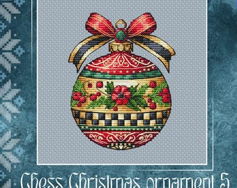 Christmas Bubble Cross Stitch KIT DIY, Bow Ornament Kit Buffalo Check Bauble, Physical Embroidery Set Holly