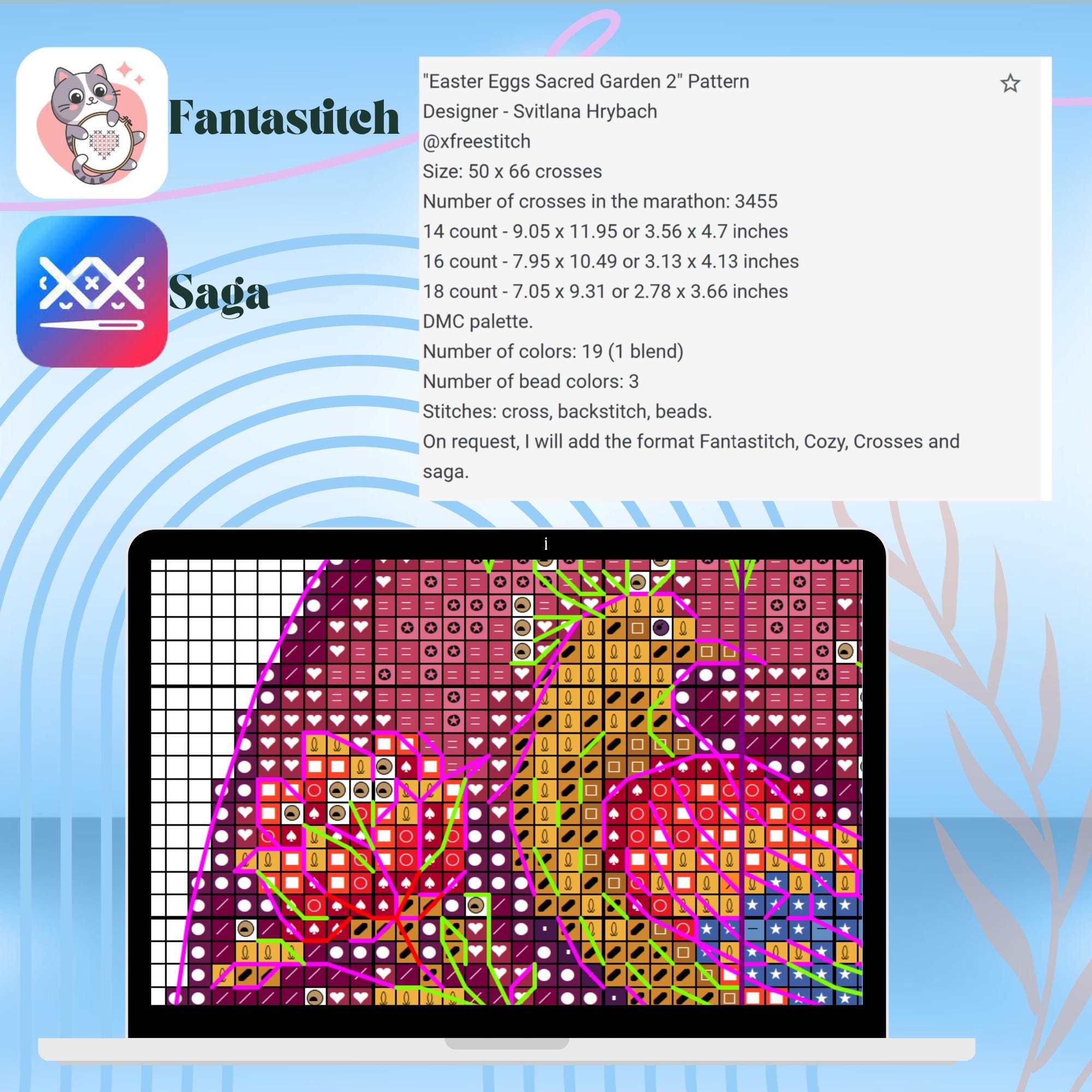 Easter Egg Cross Stitch Pattern Folk Phoenix Ornament Pinkeep ...