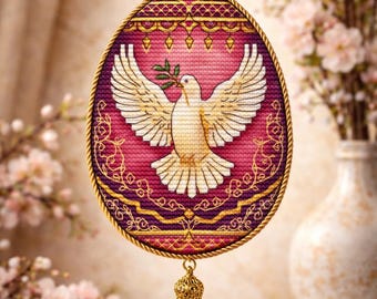 Easter Dove Cross Stitch Pattern PDF, Christian Easter Egg, Peace Bird Needlework Chart