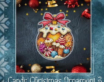 Christmas Bubble Cross Stitch KIT DIY Candy Ornament, FULL Embroidery Kit All Materials Included, Cute Holiday Gift Kitchen Decor