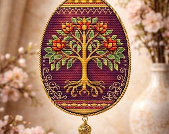 Easter Egg Cross Stitch Pattern Tree of Life Boho Spring Decor Sacred Garden Needlework Chart Digital Download