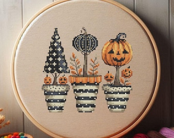 Pumpkin Topiary Cross Stitch Pattern: Halloween Fall Decor (PDF Pattern)