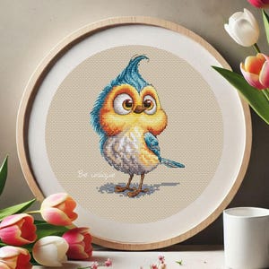 Cross Stitch Pattern – Be Unique Funny Bird – Whimsical Modern Embroidery PDF – Digital Download – Cute Colorful Bird Design