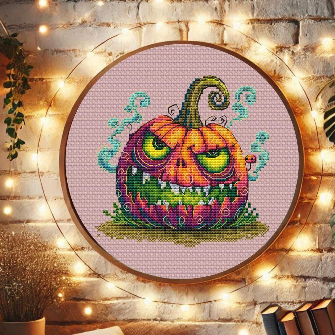 Wicked Pumpkin Cross Stitch Pattern, Halloween Jack O Lantern PDF ...