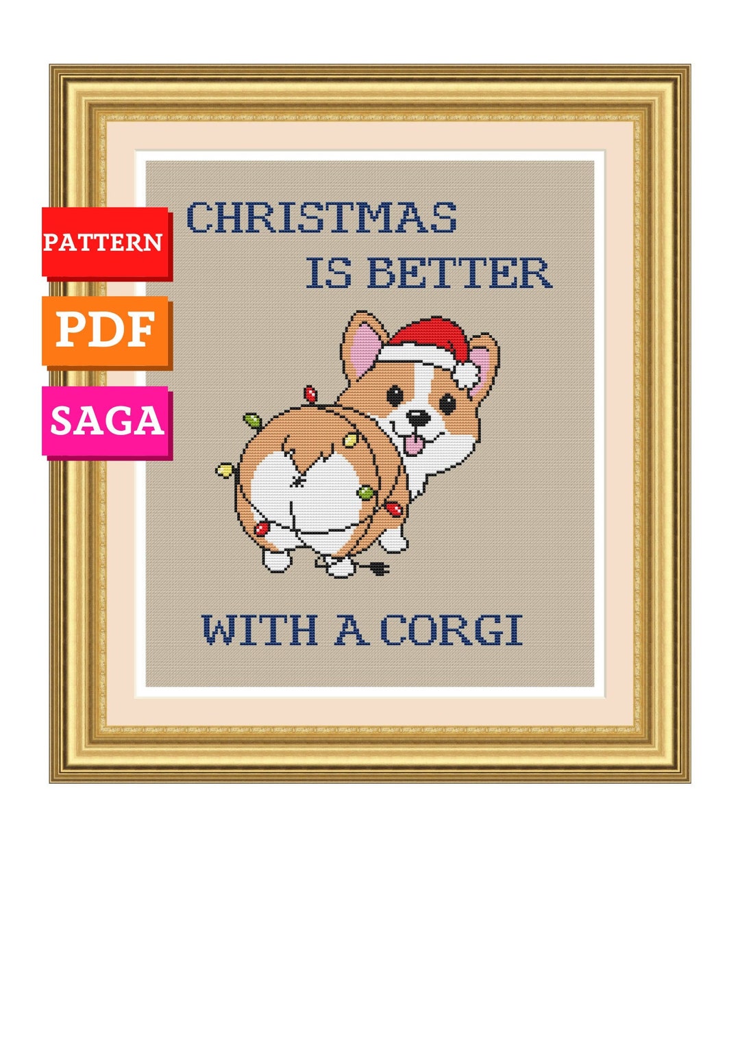 Christmas Dog Cross Stitch Pattern. Christmas Digital Etsy