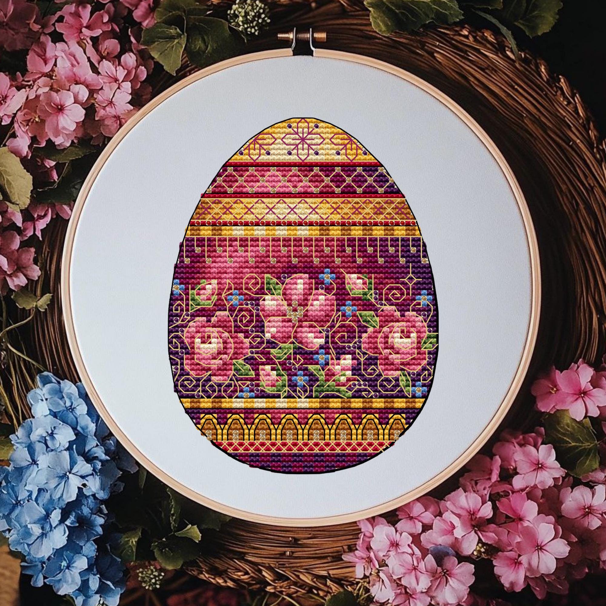 Easter Egg Cross Stitch Pattern Folk Phoenix Ornament Pinkeep ...