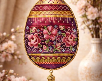 Easter Egg Cross Stitch Pattern Folk Phoenix Ornament Pinkeep Needlework Chart Digital Download