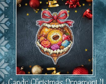 Christmas Donut Cross Stitch KIT DIY Candy Ornament, FULL Embroidery Kit All Materials Included, Cute Baking Gift Kitchen Decor