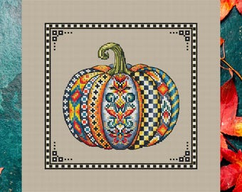 Magical Pumpkin Cross Stitch Pattern. Fall Autumn Sampler with Beads. Halloween Thanksgiving Embroidery PDF Chart