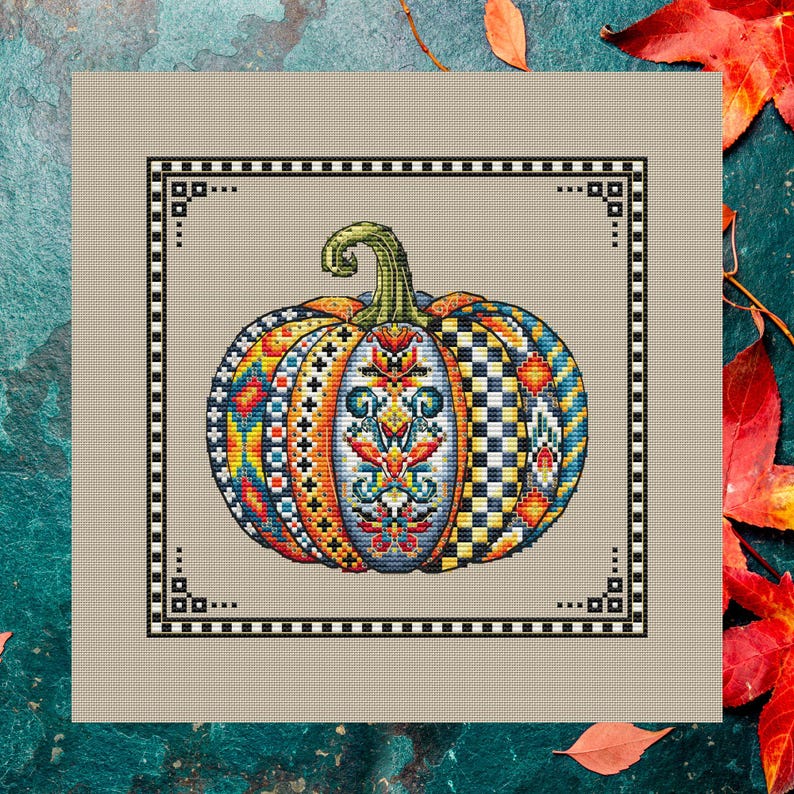 Magical Pumpkin Cross Stitch Pattern. Fall Autumn Sampler With Beads ...