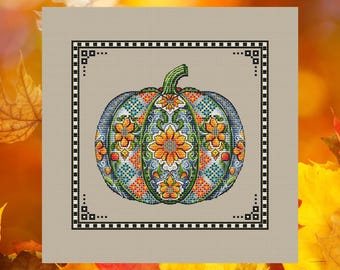 Magical Pumpkin 5 Cross Stitch Pattern. Digital Autumn Pumpkin Embroidery PDF. Halloween Thanksgiving Decor Needlepoint Chart