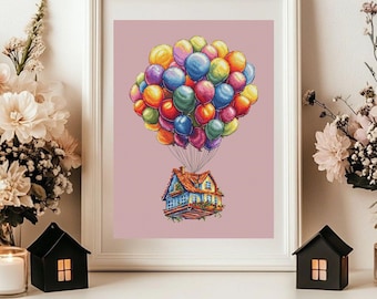 Schema punto croce Boho Floating House: palloncini pastello (schema digitale)