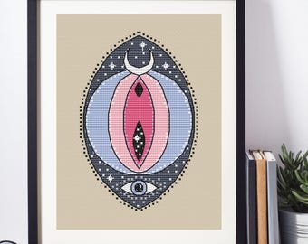 Sacred Feminine Cross Stitch Pattern: Witchy Feminist Embroidery (PDF Download)