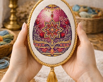 Mandala Easter Egg Cross Stitch Pattern PDF, Ornamental Spring Design, Boho Needlework Chart