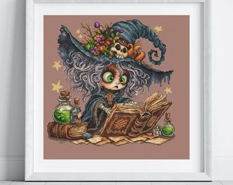 Funny Witch Grimoire Cross Stitch Pattern, Digital Download, Goth Witchy Needlework Chart