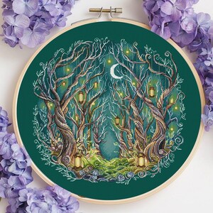 Magical Forest Lights Cross Stitch Pattern: Enchanted Woods (PDF ...