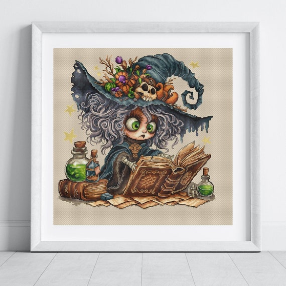 Funny Witch Cross Stitch Pattern: Goth Whimsical Embroidery (PDF Pattern)