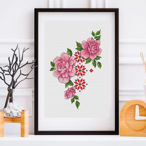 Pfingstrose Blume Kreuzstich Stickmuster Saga - Traditionelle Handstickerei Nadelspitze Stickmuster - Instant PDF Download