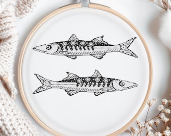Pisces Zodiac Cross Stitch Pattern Minimalist Fish Embroidery Astrology Decor Blackwork Style Celestial Needlework Chart