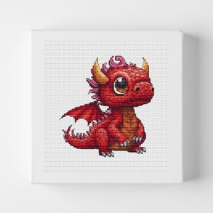 Fantasy Baby Dragon Cross Stitch Pattern - Red Dragon Hand Embroidery Chart