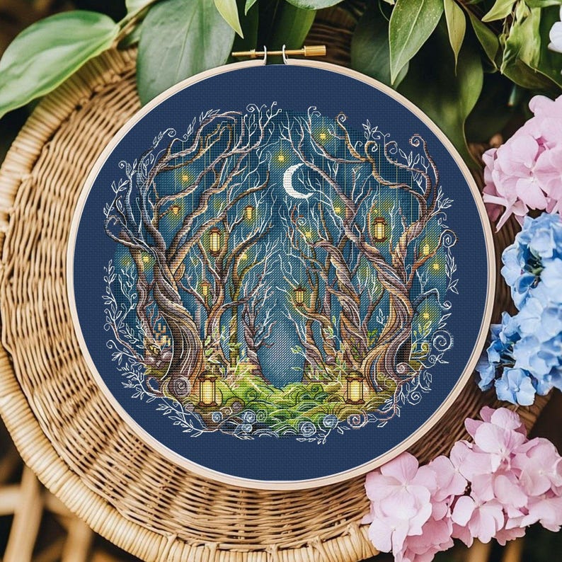 Magical Forest Lights Cross Stitch Pattern: Enchanted Woods (PDF ...