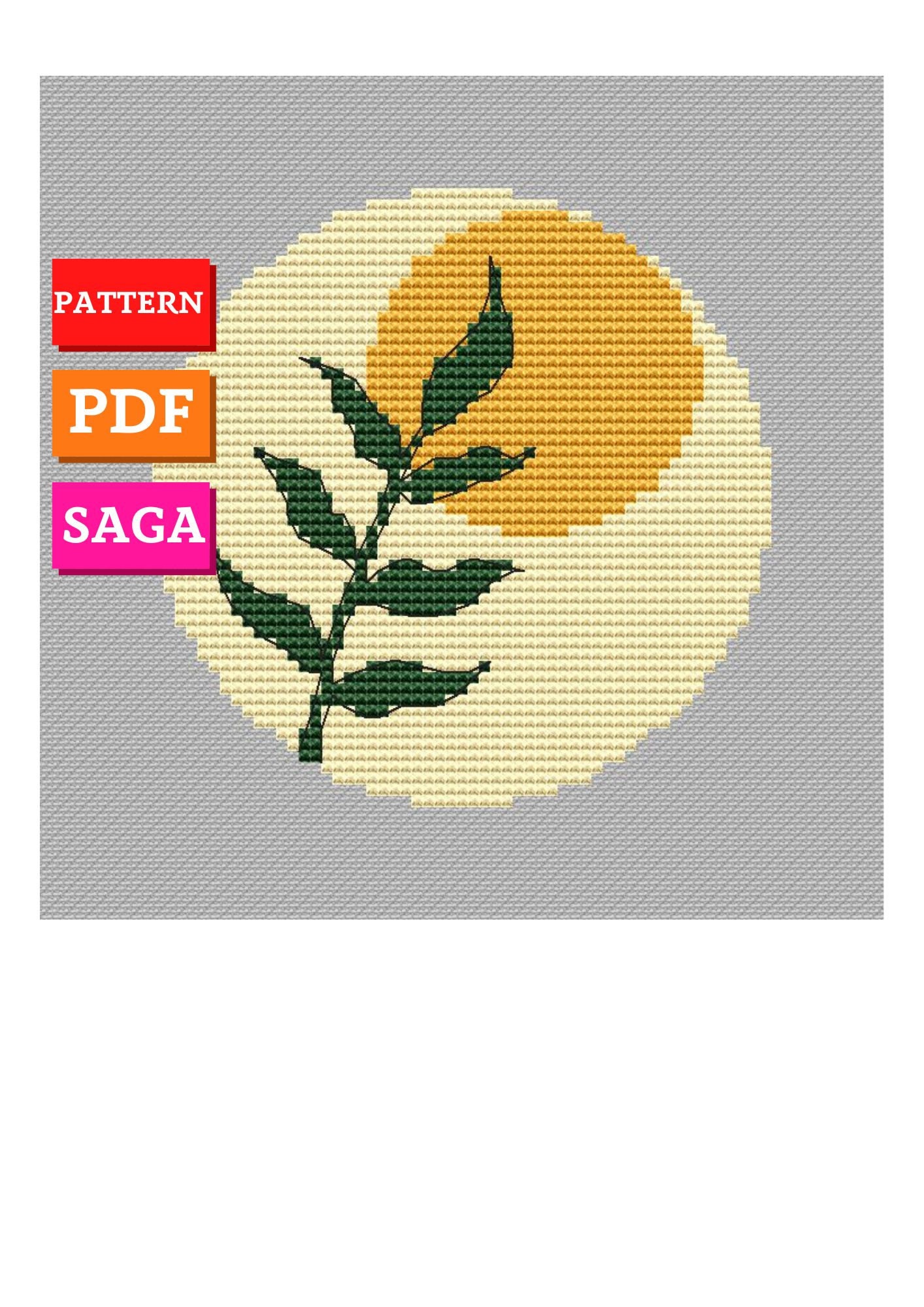 Abstract Boho Leaf Cross Stitch Pattern. Digital Downloads Etsy