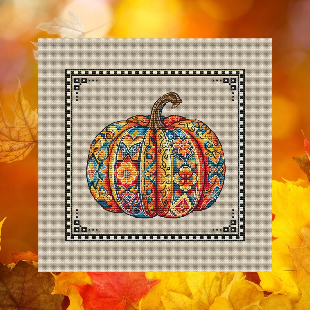 Magical Pumpkin Cross Stitch Pattern. Autumn Fall Embroidery Sampler ...
