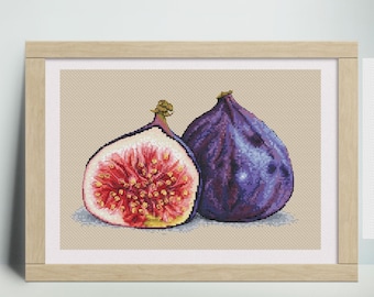 Realistic Fig Fruit Cross Stitch Pattern for Kitchen Decor - Digital Download