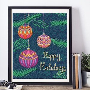 Christmas tree baubles cross stitch pattern for SAGA. Christmas ornaments digital downloads pattern. Christmas balls embroidery pdf.