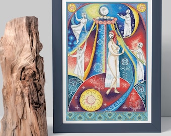 Ukrainian Folk Cross Stitch Pattern, Symbolic Women Celestial Art, Ethnic Embroidery PDF