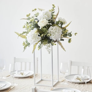 WHITE  Metal Flower Stand Pedestal Centrepiece for  Wedding Rectangle 40CM HEIGHT with clear acrylic  plate on top -- 40% DISCOUNT