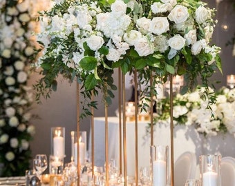 Gold Metal Flower Stand: Wedding Centerpiece with Mirror Pad