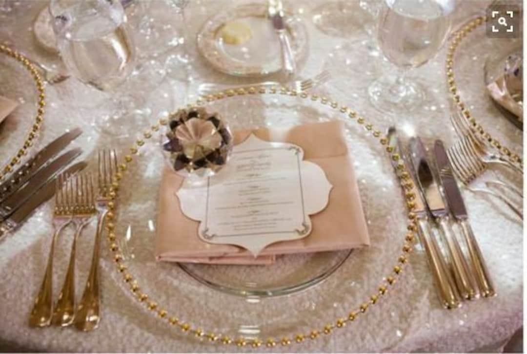 Gold, Silver, Clear or Black Beaded Glass Wedding Charger Plates