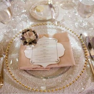 Plato base de cristal con cuentas: decoración para mesa de boda (33 cm, dorado, plateado, transparente y negro)