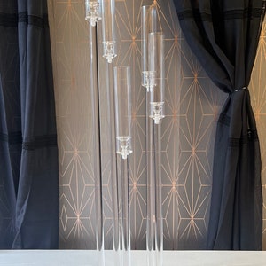 5 ARMS Acrylic Candelabra / Tall Candlestick holder Centerpiece with acrylic mirror base