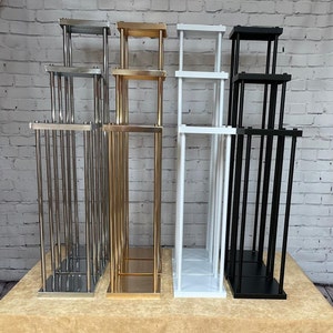 Gold / Silber Galvanisiert / Schwarz / Weiß DELUXE Metall Blumenständer Sockel Herzstück Hochzeitsinsel 60, 80, 100 CM H mit Metallplatte