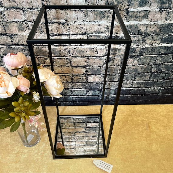 NUPTIO Set Of 3 Black Metal Pedestal Stands With Acrylic Panels | 23.6", 31.5", 39.4" Tall | For Weddings, Parties, Plant Display