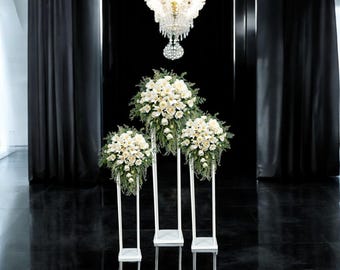 White Metal Flower Stand: Wedding Centerpiece Pedestal