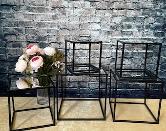 Black  Square  cubes  different size Flower stand