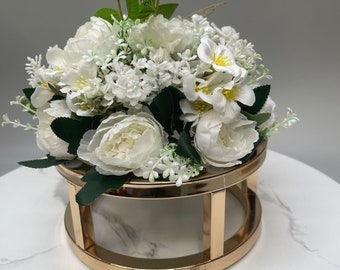 Cubes de fleurs ronds ou carrés en métal doré, séparateur de gâteau, pièce maîtresse de mariage et toutes les fonctions avec plateau en acrylique blanc givré