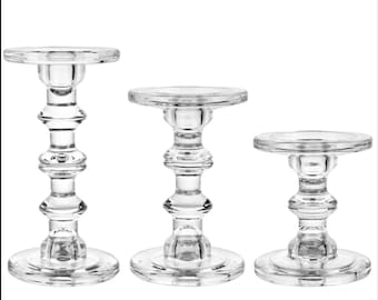 Clear Glass Candlestick Set: Elegant Taper & Pillar Candle Holders