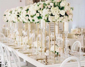 Gold Metal Flower Stand Set: Wedding Centerpiece Pedestal (Set of 3)