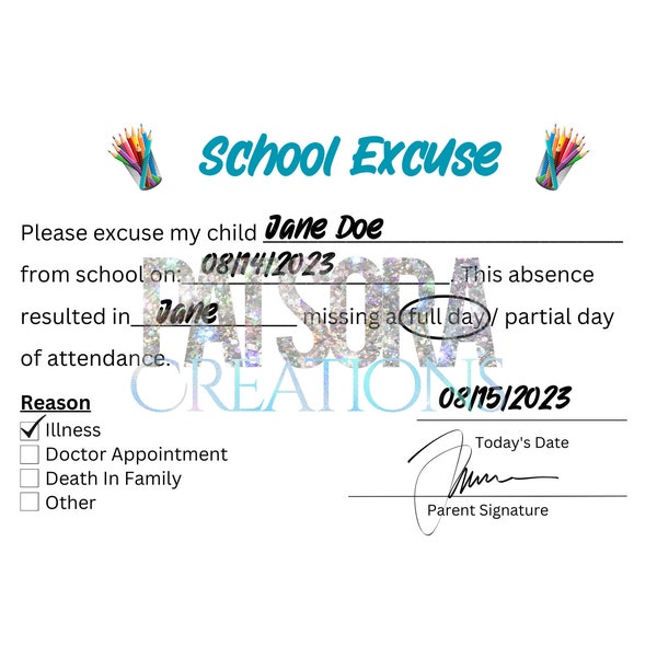 School Excuse Template